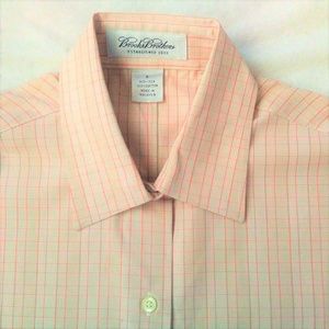 BROOKS BROTHERS tan white plaid NO IRON shirt #6